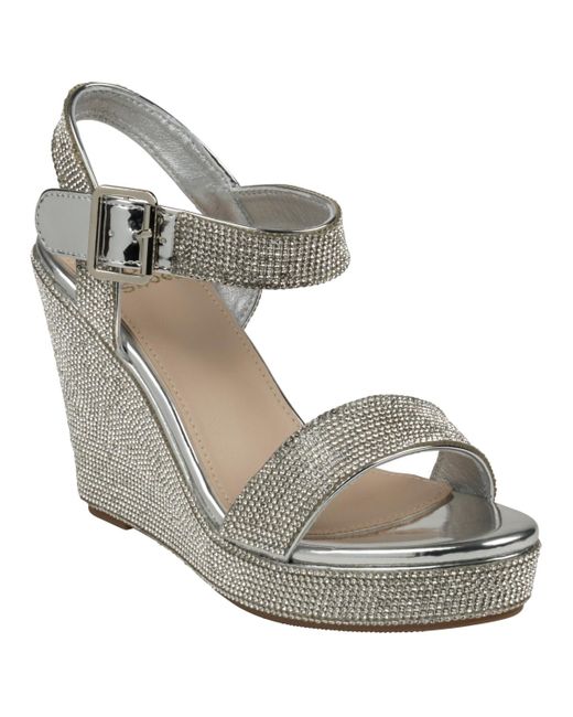 Gc Shoes Metallic Betty Embellished Wedge Slingback Wedge Sandals