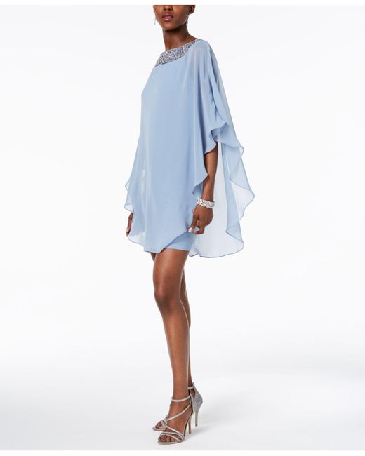 Xscape Blue Embellished Chiffon Cape-overlay Dress, Regular & Petite Sizes