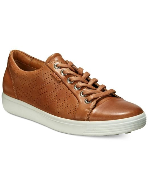 Ecco Brown Women's Soft 7 Perforated Lace-up Sneakers