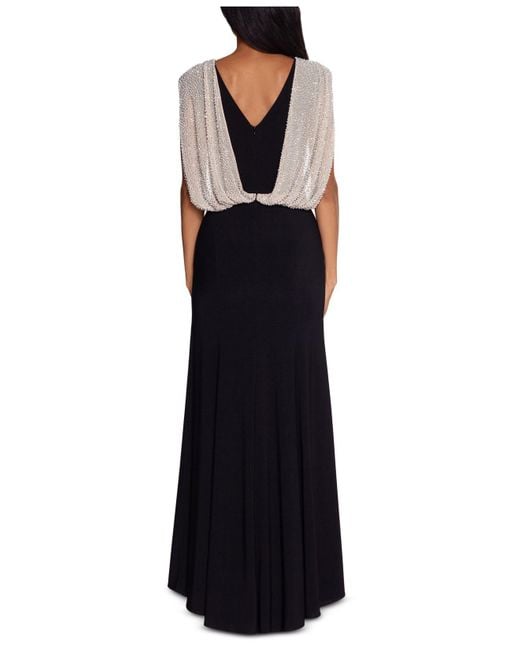 Xscape Caviar-beaded Drape-back Gown in Black | Lyst Xscape Caviar-beaded Drape-back Gown in Black | Lyst