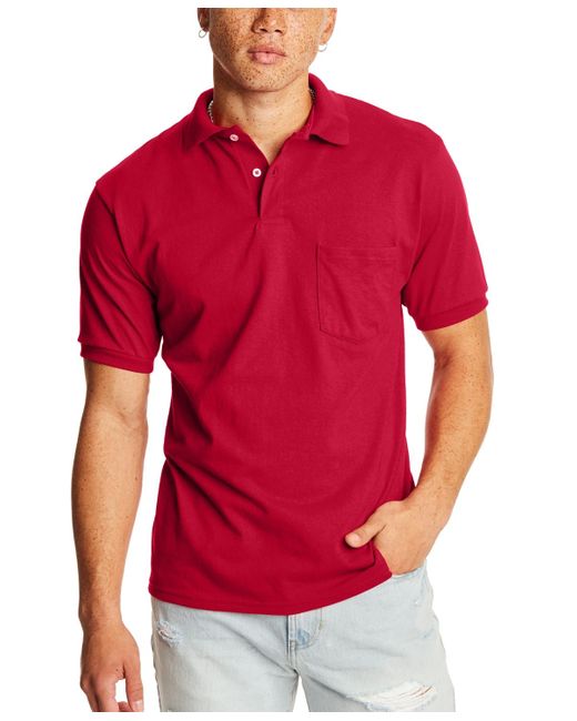 Hanes Red Ecosmart Pocket Polo Shirt for men