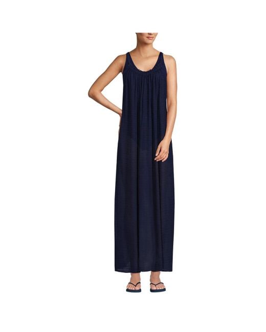 Lands' End Blue Rayon Poly Rib Scoop Neck Swim Cover-up Maxi Dress