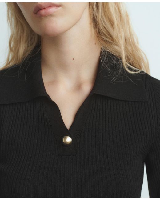 Mango Black Jewel Button Ribbed Sweater