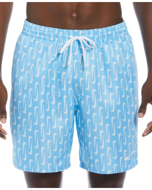 Nike Blue Swoosh Link Graphic Volley 7" Swim Trunks for men