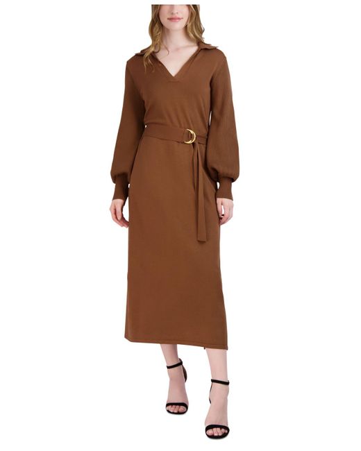 Donna Ricco Johnny Collar Sweater Dress in Brown | Lyst