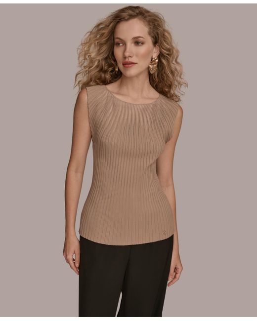 Donna Karan Natural Mesh Detail Sleeveless Knit Top