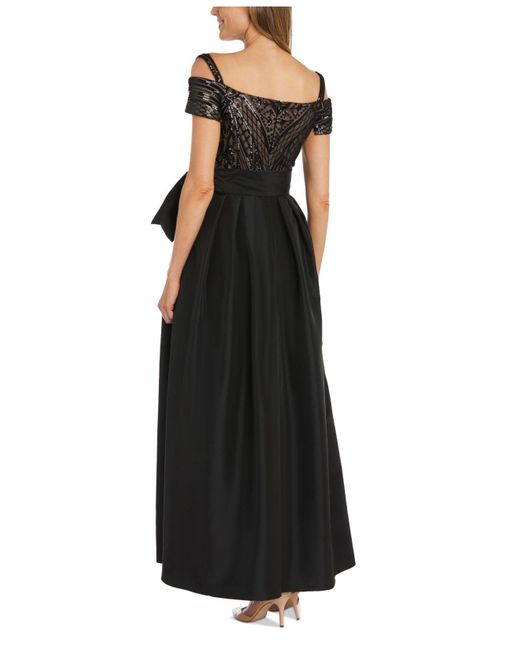 R & M Richards Sequined Cold-shoulder Gown in Black | Lyst