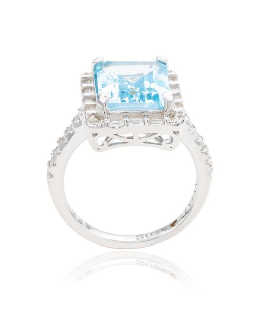SUZY LEVIAN NEW YORK White Suzy Levian Sterling Silver Emerald Cut Topaz Halo Ring