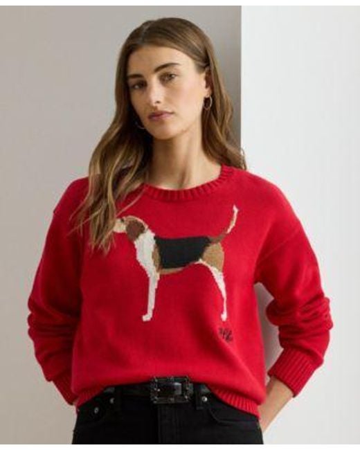 Ralph Lauren Red Cotton Dog Sweater P Xs 3x