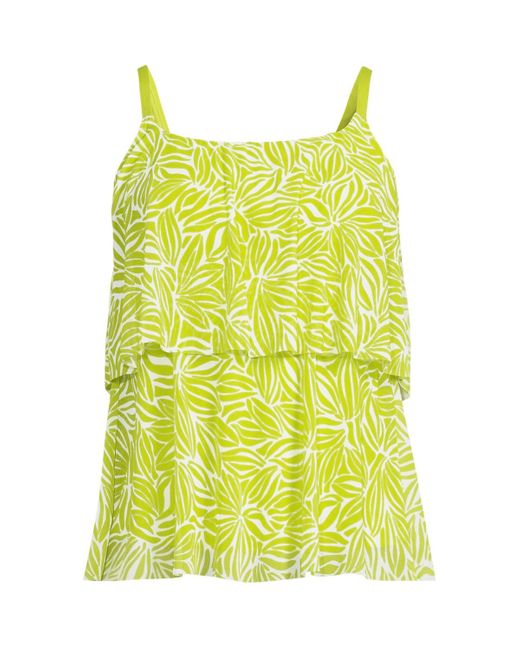Lands' End Yellow Chlorine Resistant Mesh Scoop Neck Tiered Tankini Swimsuit Top