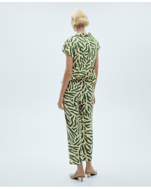 Mango Green Printed Straight Pants