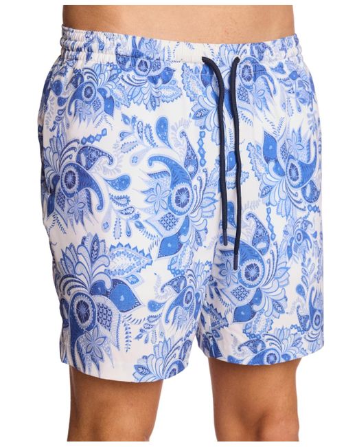 Paisley & Gray Blue Gilligan Regular-fit Abstract Floral 6" Swim Trunks for men