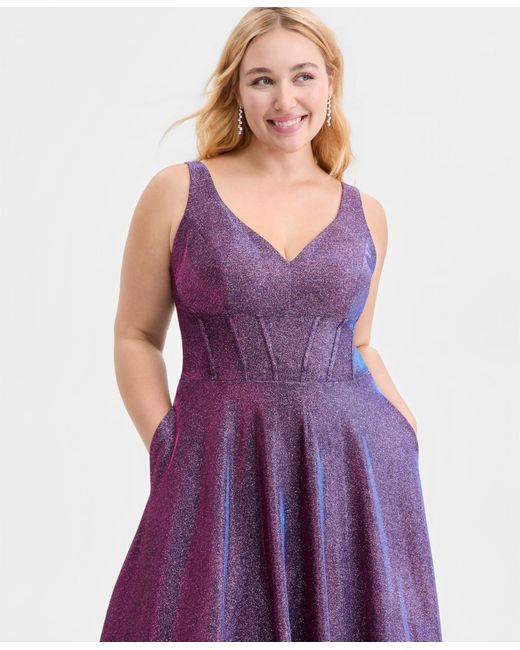 City Studios Trendy Plus Size Glitter V-neck Sleeveless Gown in Purple |  Lyst