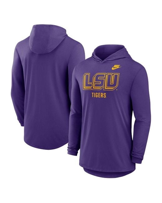 Nike Purple Lsu Tigers Legacy Tri-blend Dri-fit Long Sleeve Hoodie T-shirt for men