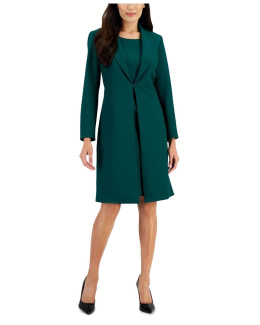 Le Suit Green Crepe Topper Jacket & Sheath Dress Suit