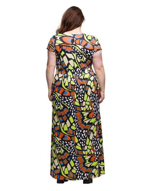 24seven Comfort Apparel White Plus Size Cap Sleeve V-neck Side Slit Pocket Maxi Dress