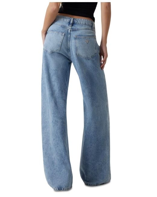 Guess Blue Bellflower Shine & Sequins Wide-leg Jeans