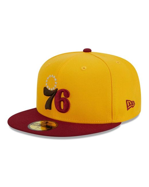 KTZ Yellow/red Philadelphia 76ers Fall Leaves 2-tone 59fifty Fitted Hat for men