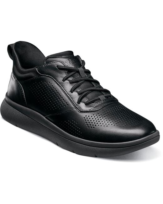 Florsheim Black Fleet Perf Toe Elastic Lace Sneaker for men