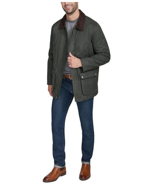 Cole Haan Gray Corduroy-shirt-collar Waxed Rain Jacket for men