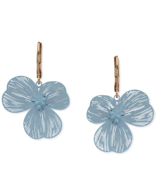 Lonna & Lilly Blue Gold-tone Color Artistic Flower Drop Earrings
