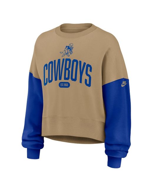 Nike Blue Tan Dallas Cowboys Oversized Rewind Pullover Sweatshirt
