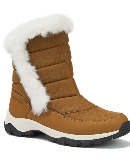Lands' End Brown Wide Width Expedition Faux Fur Waterproof Puffer Snow Boots