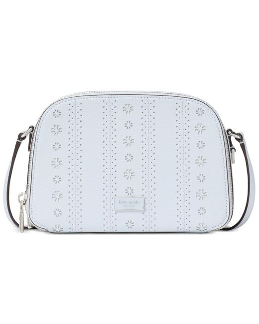 Kate Spade White Serena Pointelle Double-zip Dome Leather Crossbody