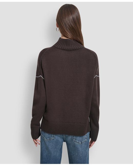 DKNY Black Intarsia Logo Turtleneck Sweater
