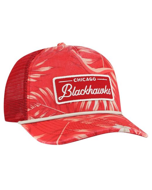 '47 Red 47 Brand Chicago Blackhawks Tropicalia Allover Print Trucker Adjustable Hat for men