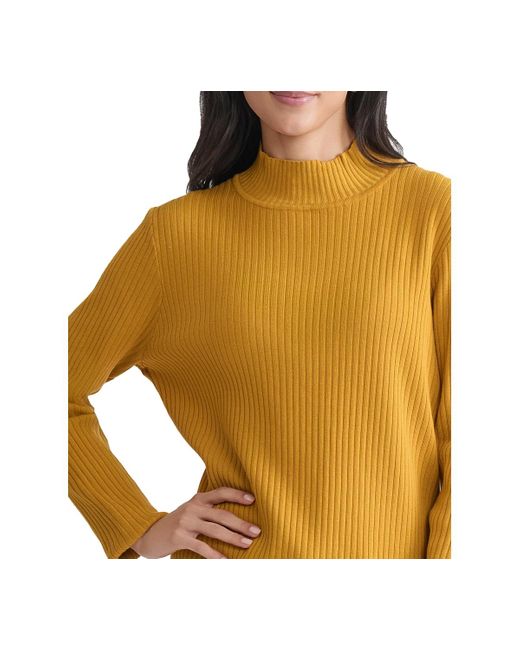 Jones New York Yellow Sutton Ribbed Mock-neck Long-sleeve Sweater