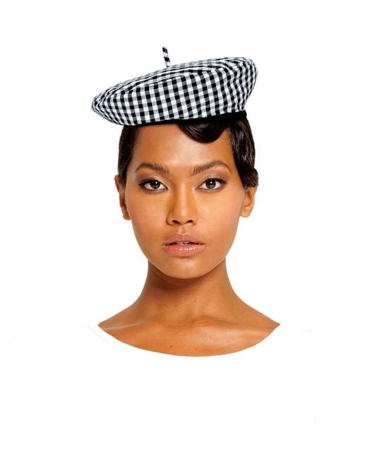 BrunnaCo White Simone Gingham Beret Hat In