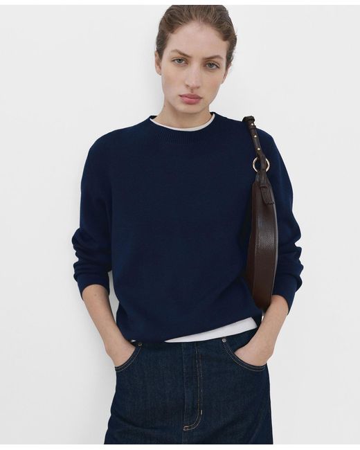 Mango Blue Round-neck Knitted Sweater