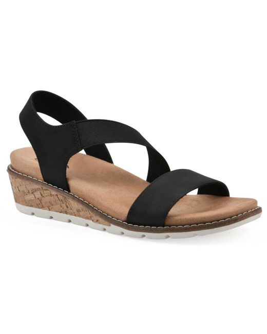 White Mountain Black Tinnley Wedge Slip-on Sandals