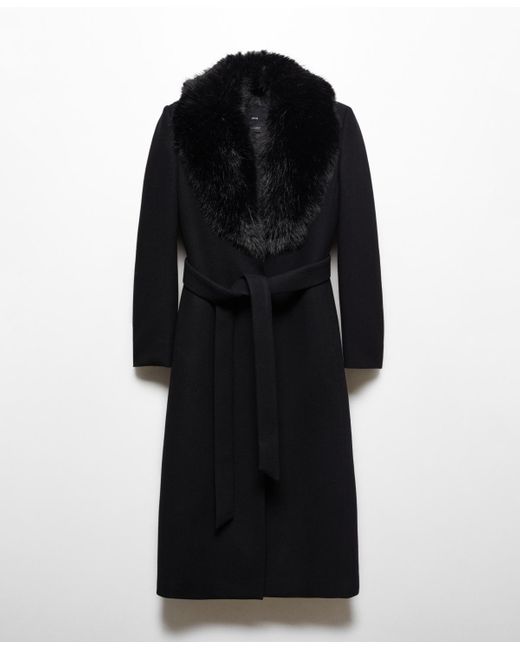 Mango Black Faux Fur Collar Detachable Wool Coat