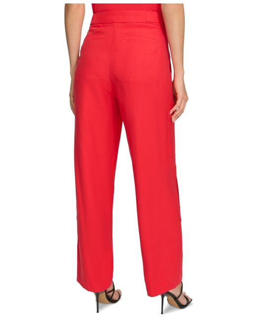 DKNY Red Frosted Twill Mid Rise Cargo Pants