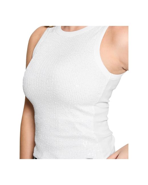 Guess Blue Alexia Sequin Cotton Sleeveless Top