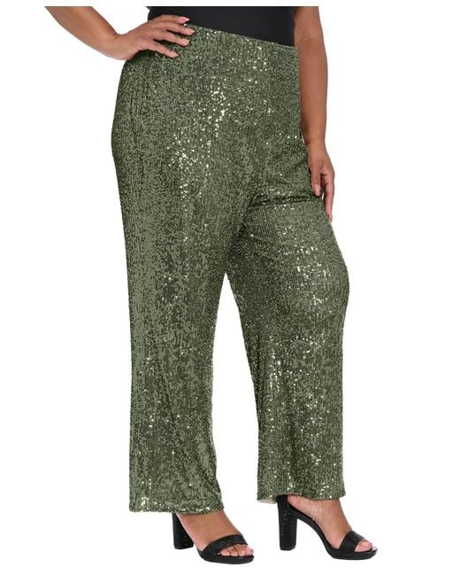 Muse Green Plus Size Sequin Pull On Pants