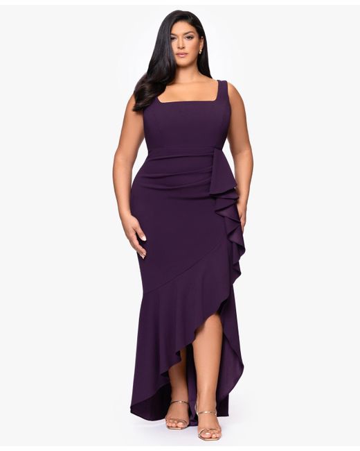 Betsy & Adam Purple Plus Size Ruffle Detail Maxi Dress