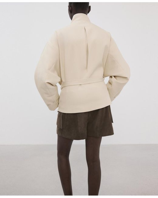 Mango Natural High Neck Belted Jacket