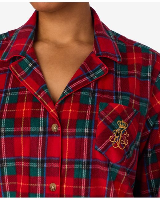 Ralph Lauren Red Plus Size Long Sleeves Notch Collar Pajama Set