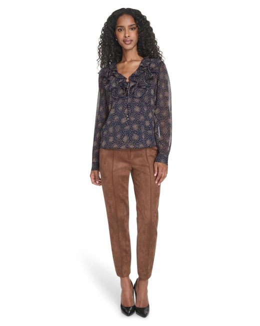 Tommy Hilfiger Blue Posy Ruffle Long Sleeve Blouse