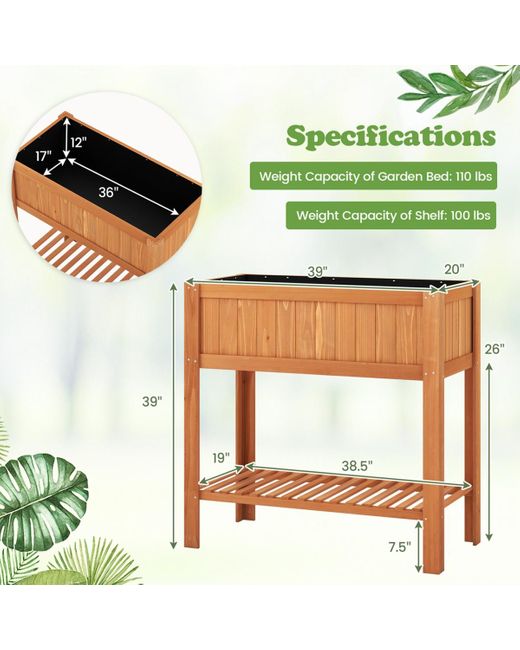 COSTWAY Brown Rectangle Wood Flower Planter Box Portable Raised Vegetable Patio