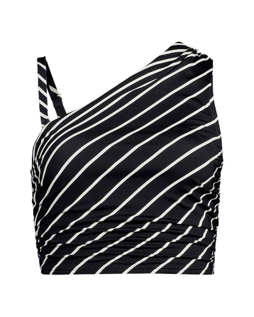 Lands' End Black Ruched One Shoulder Midkini Top