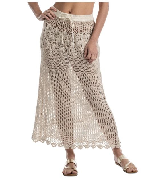 Dotti Natural Cotton Crochet Drawstring-waist Cover-up Maxi Skirt