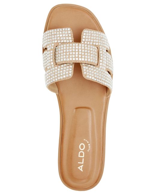 ALDO Brown Elenaa Studded Flat Slide Sandals