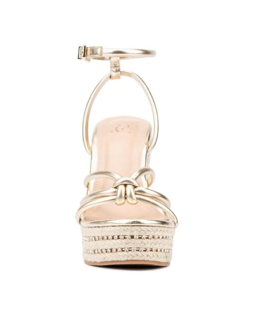 New York & Company Natural Electra Rhinestone Embedded Wedge Sandals