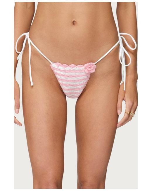 Edikted Pink Azalea Crochet String Bikini Bottom