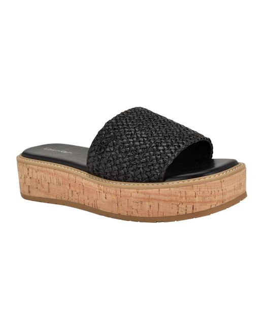 Calvin Klein Black Arzelia Single Band Platform Slip-on Sandals