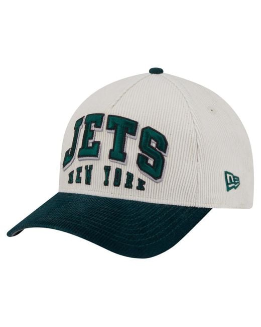 KTZ Blue Cream/green New York Jets Two-tone Sided Corduroy 9forty A-frame Adjustable Hat for men